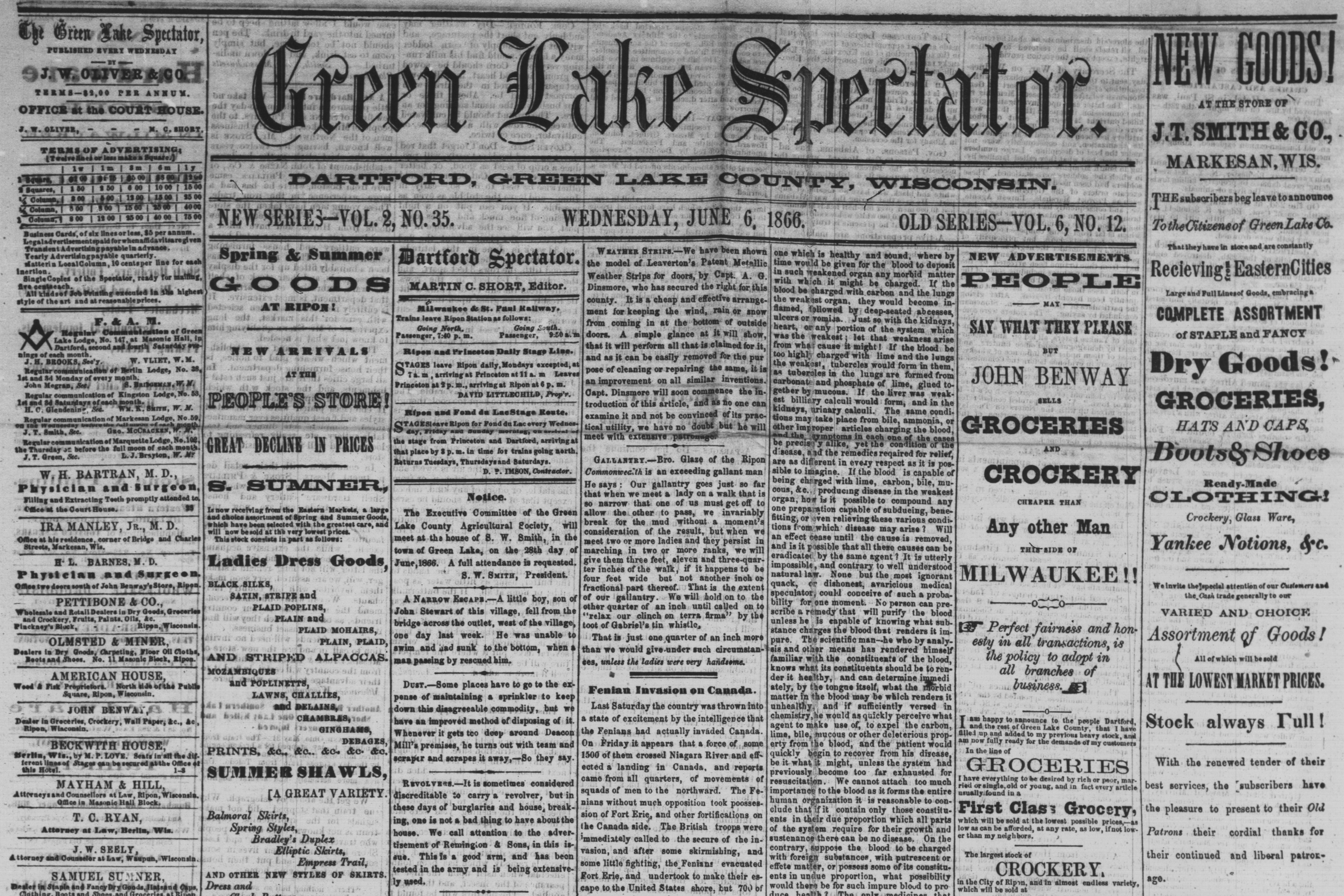 Front page of the Green Lake Spectator