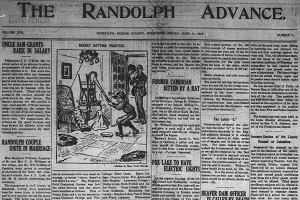 Front page of the Randolph Advance